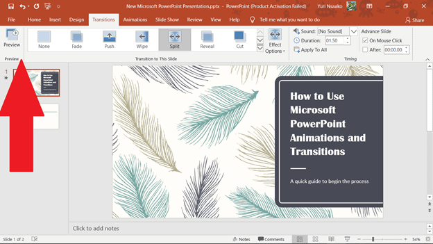create a powerpoint presentation using transition