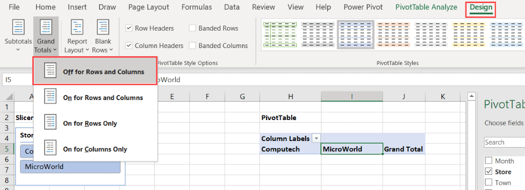 Turn Off Grand Totals for the Pivot Table