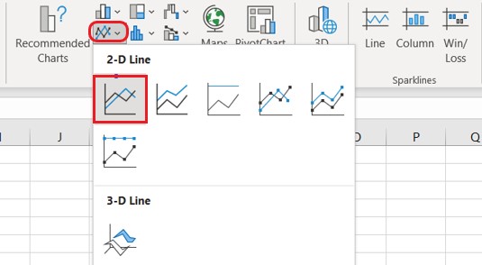 Click on the 2-D Line Graph button in the Charts Group