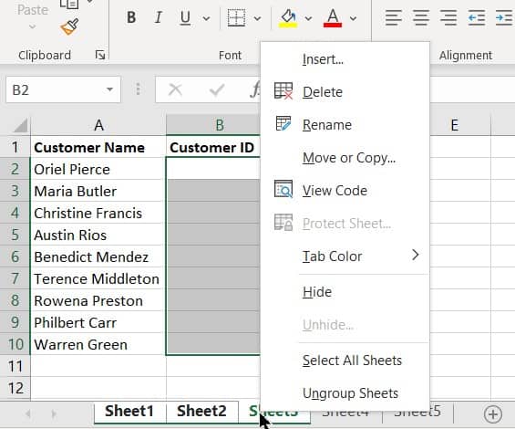 Click on the Ungroup Sheets option to ungroup all sheets