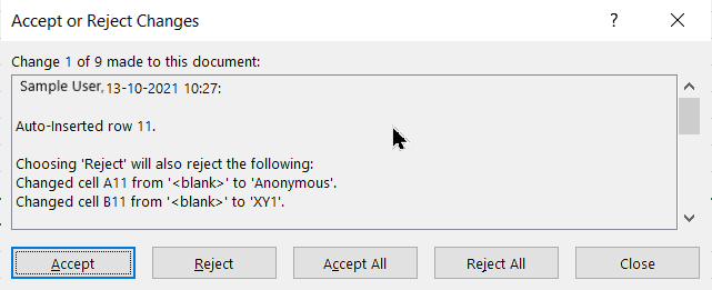 Accept the changes one by one or Accept all changes in one go.