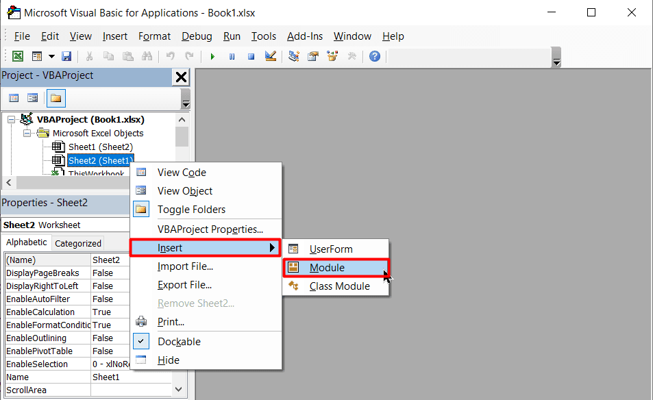 Right-click on any sheet in your workbook and click on Insert > Module