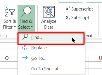 Click on 'Find' under the 'Find & Select' drop-down menu
