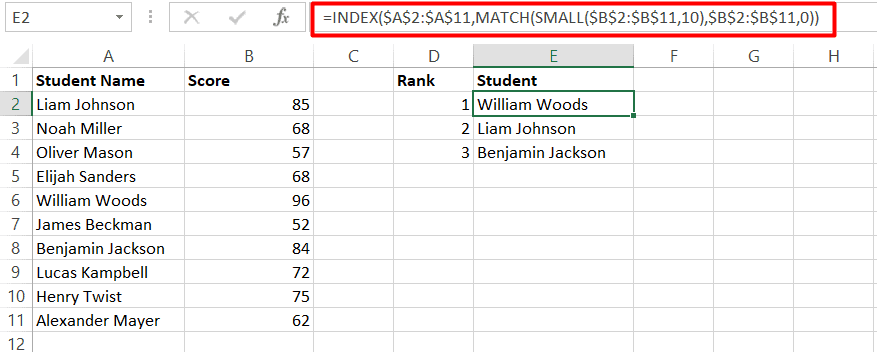 Excel SMALL function and Index Match Combo