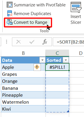 Click on Convert to Range in the Table Design tab