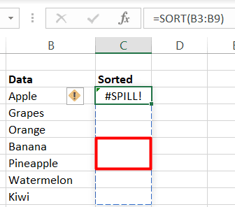 Spill Error occurs due to merged cells in the spill range