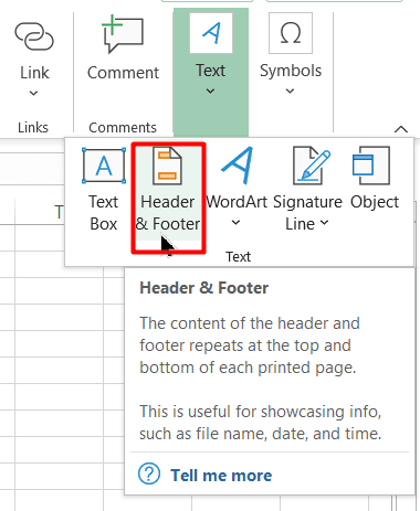 Click on the Header & Footer under the Text option of the Insert tab