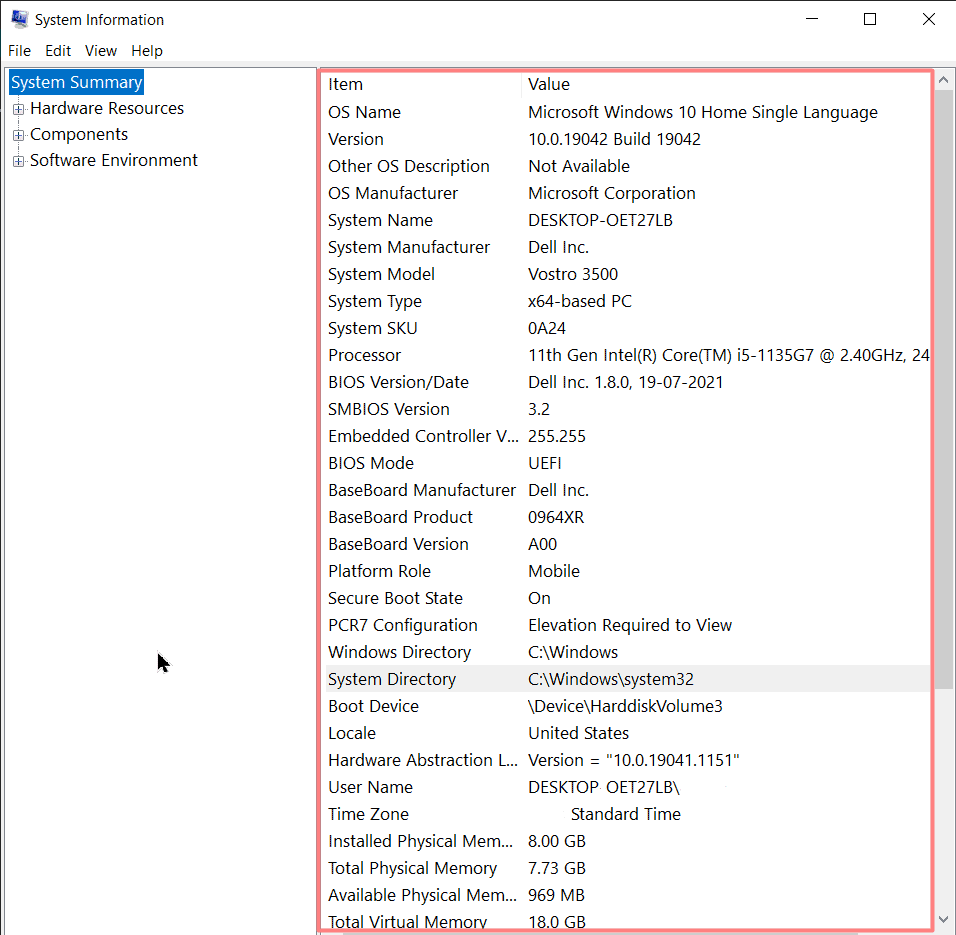 Check your system specifications in the System Summary section
