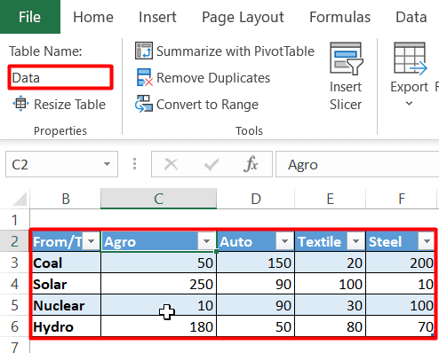Source Data for the Sankey Diagram in Excel