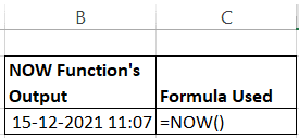 Excel NOW Function to Display Date and Time
