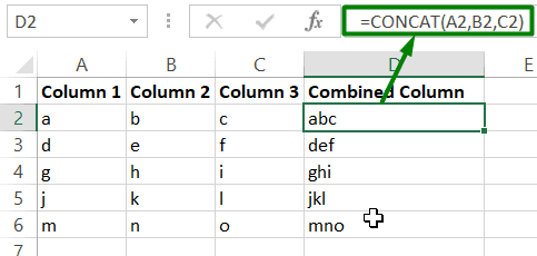 Combine multiple columns in Excel using CONCAT