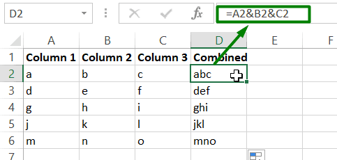Combine multiple columns in Excel using ampersand
