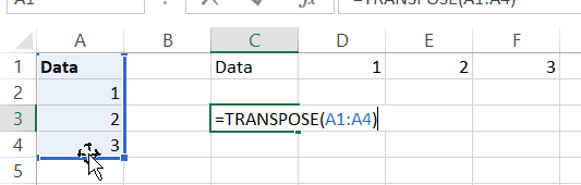 Directly enter the TRANSPOSE formula in Excel 365 versions