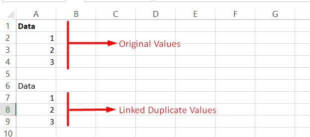 Create duplicate linked values using the Paste link option from the Paste Special menu