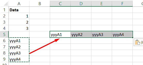 Transpose this data range using the Paste Special option as usual