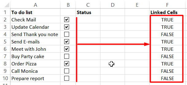 Insert and link checkboxes to a separate group of cells