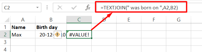 Directly Using TEXTJOIN to combine text and dates results in value error
