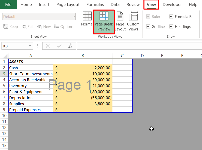 How to insert page breaks in Excel? Switch on Page break view