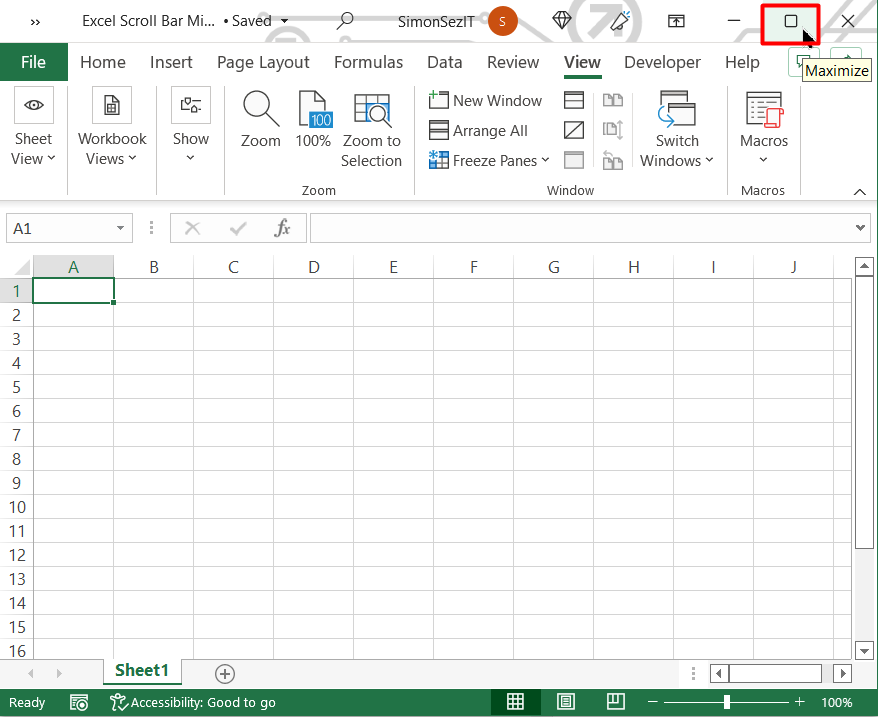 Maximise the Excel window