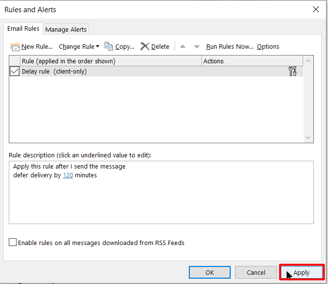 Finally, click on the Apply button and click OK