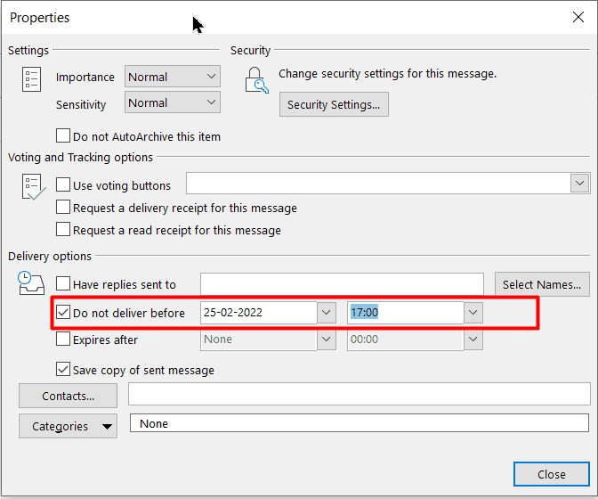 Set a delivery time and date in the Do Not Deliver Before checkbox