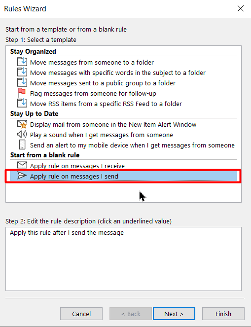 Click on Apply rule on messages I send 