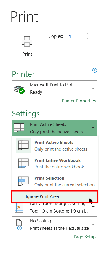 Click Ignore Print Area