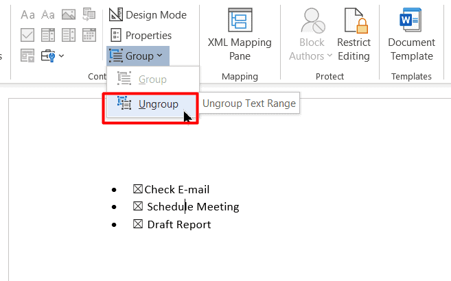 Click on the Ungroup option to edit the checklist
