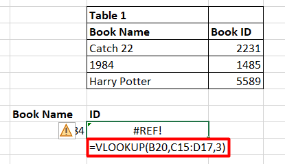 #REF Error in Excel caused by a VLOOKUP formula