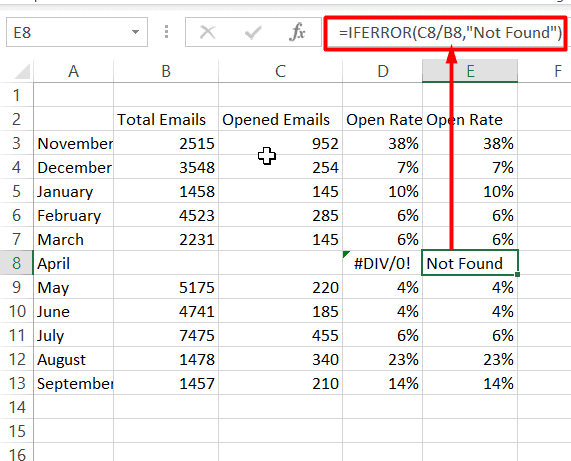 Use IFERROR to trap DIV/0 errors in Excel