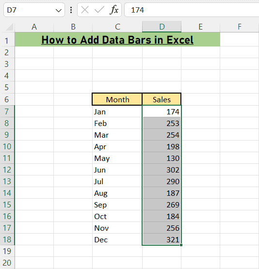 how to add Data bars in Excel- Select Table